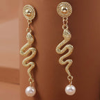 Gold Snake Pearl Drop Earrings