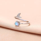 White Gold Fish Tail Ring Whale Tail Ring Moonstone Ring