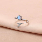 White Gold Fish Tail Ring Whale Tail Ring Moonstone Ring