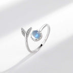 White Gold Fish Tail Ring, Whale Tail Ring, Mermaid Tail Moonstone Ring