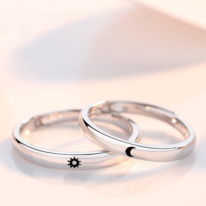 Sun and Moon Silver Couple's Ring