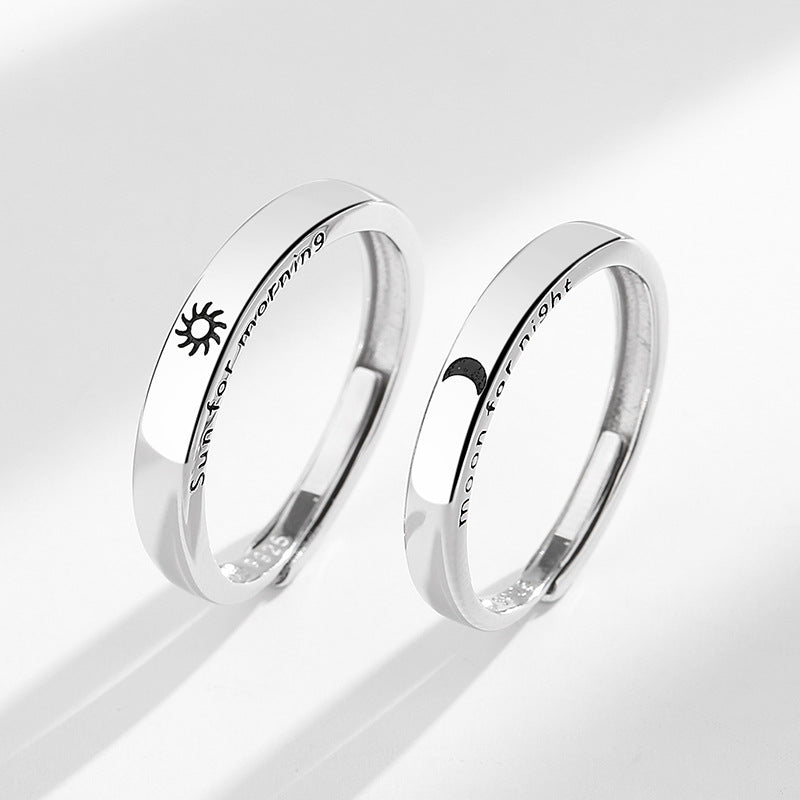 Sun and Moon Silver Couple's Ring