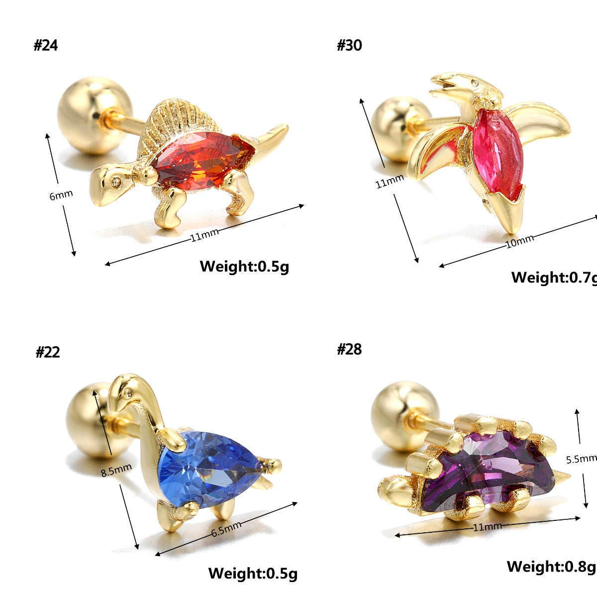 20G Color Dinosaur Cute Helix Second Hole Barbell Stud