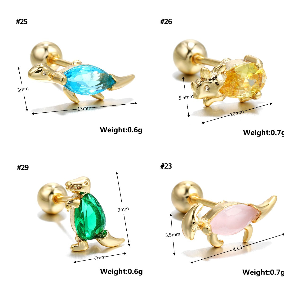 20G Color Dinosaur Cute Helix Second Hole Barbell Stud