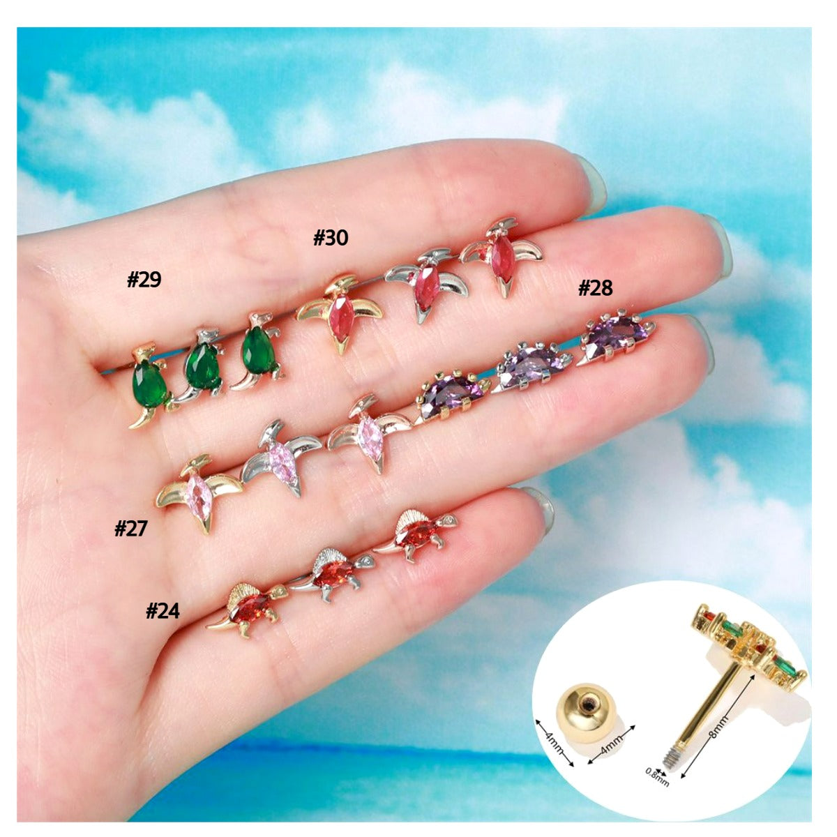 20G Color Dinosaur Cute Helix Second Hole Barbell Stud