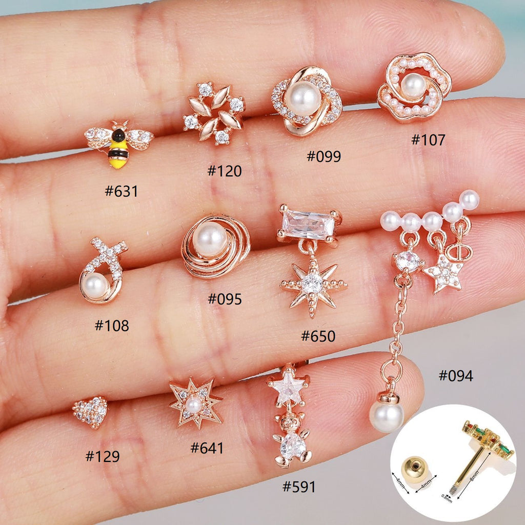 20G Cartilage Pearl Dangle Daith Conch Barbell Earrings