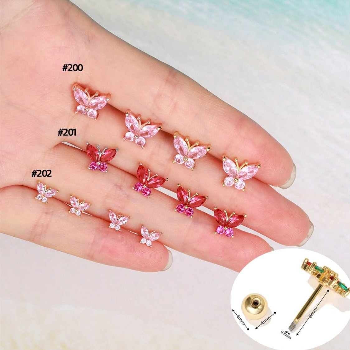 20G Butterfly Hypoallergenic Barbell Stud Piercings