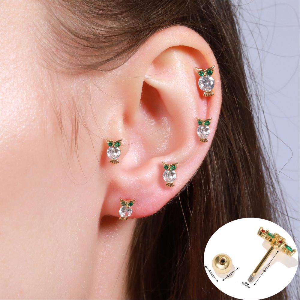 20G Tiny Cartilage Owl Stud Piercing