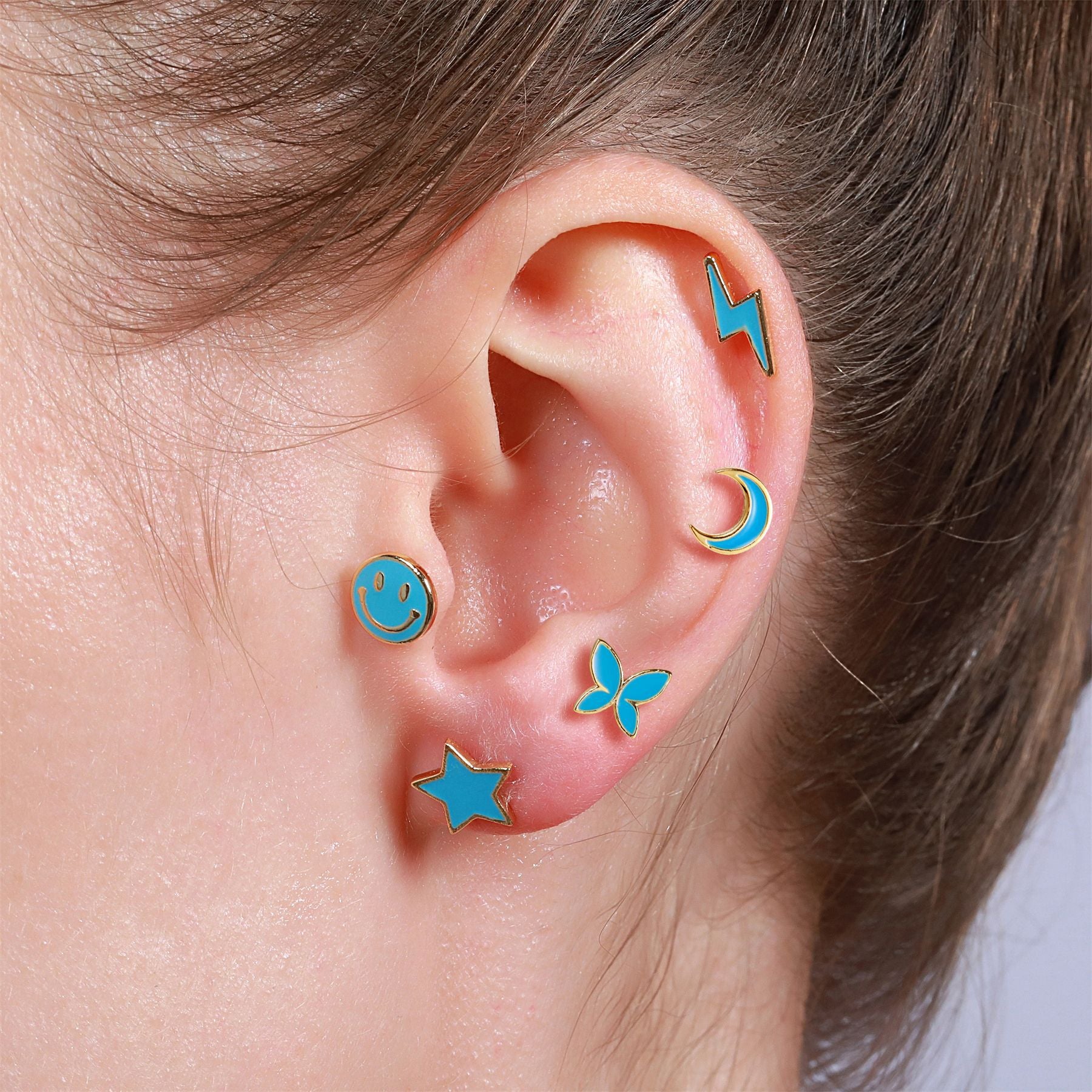 cartilage earrings, piercing jewelry, cartilage piercing, body jewelry, helix piercing, helix earrings, tragus piercing, moon earrings