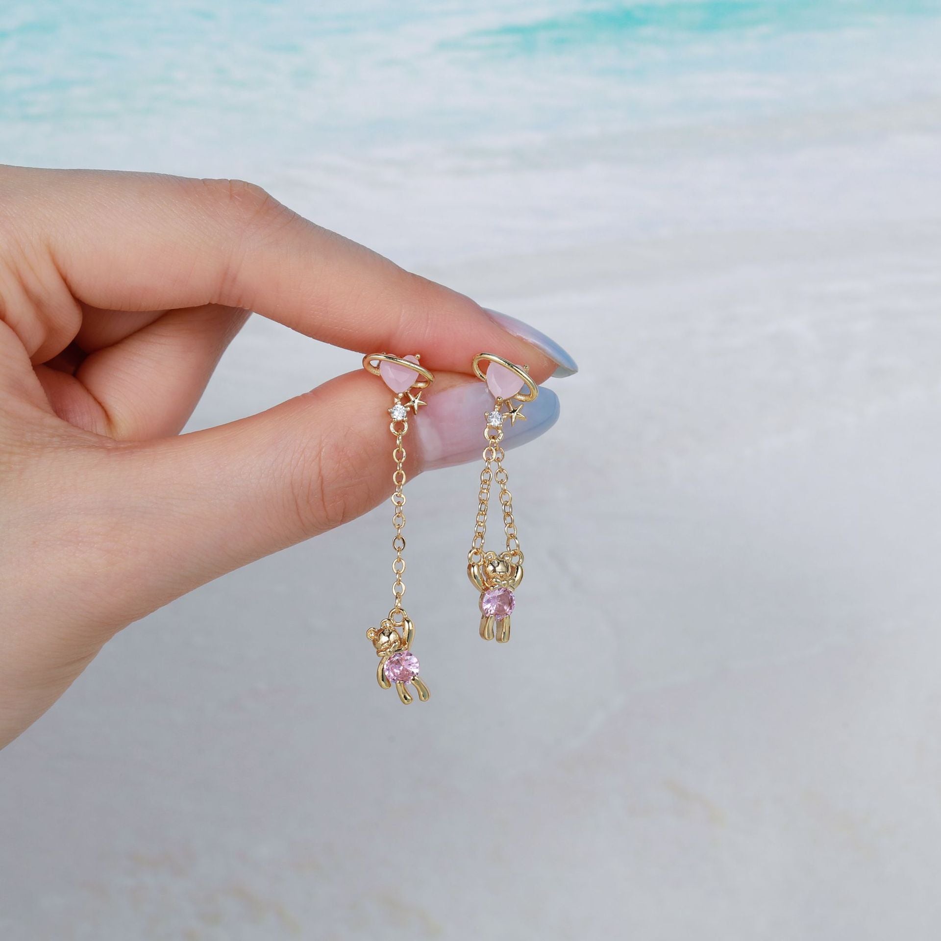 20G Teddy Heart Dangle Chain Conch Piercing 