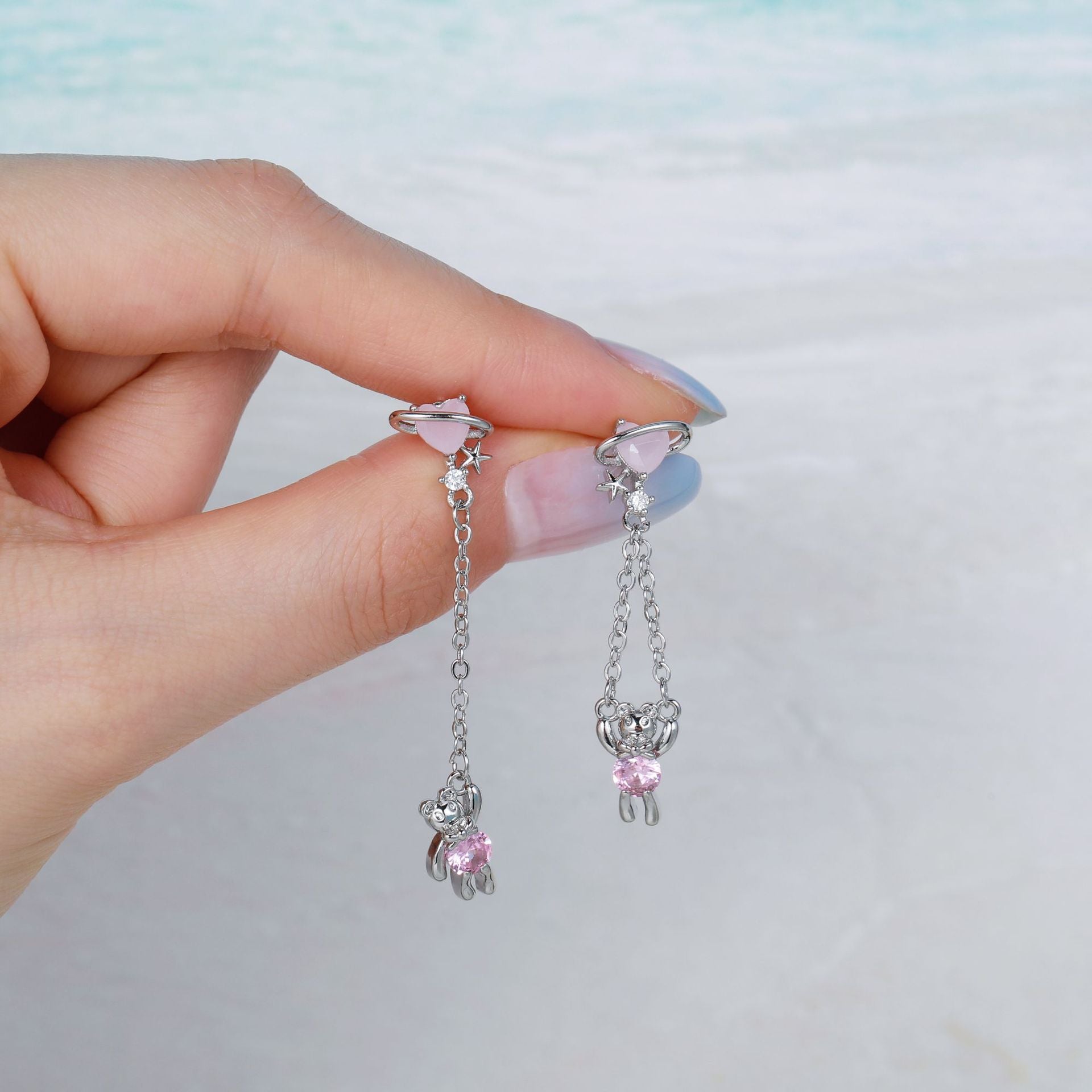 20G Teddy Heart Dangle Chain Conch Piercing 