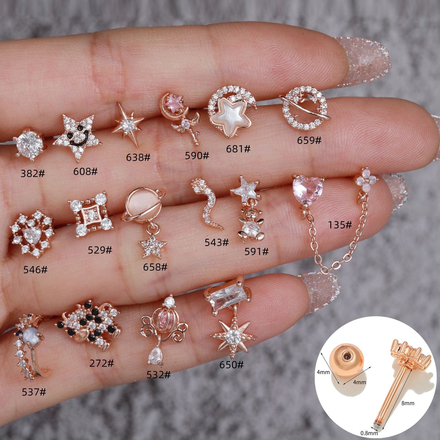 20G Star Emoji Conch Double Piercing Earrings