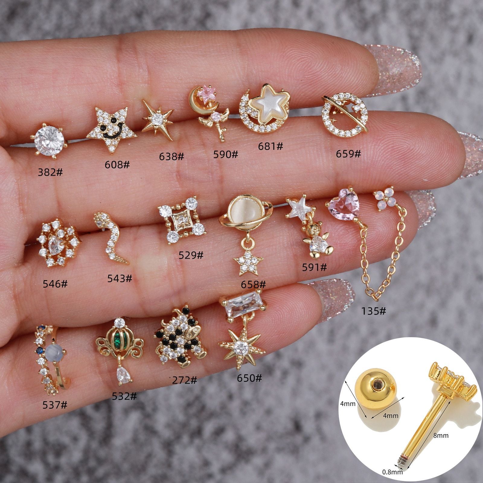 20G Star Emoji Conch Double Piercing Earrings