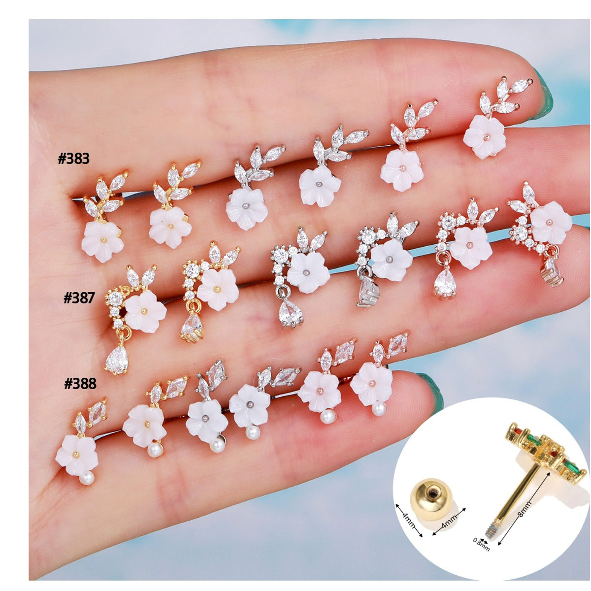 cartilage earrings, piercing jewelry, cartilage piercing, body jewelry, helix piercing, helix earrings, tragus piercing, flower earrings