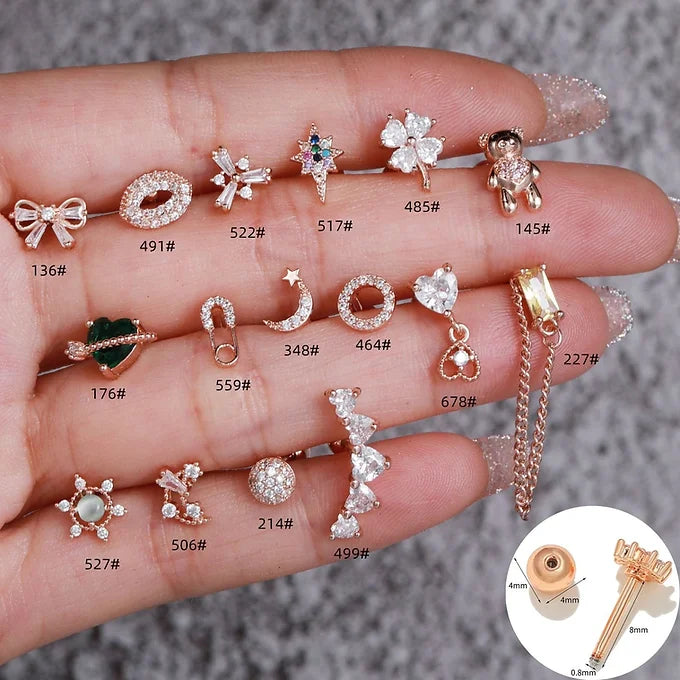 20G Four Leaf Clover Barbell Back Earrings