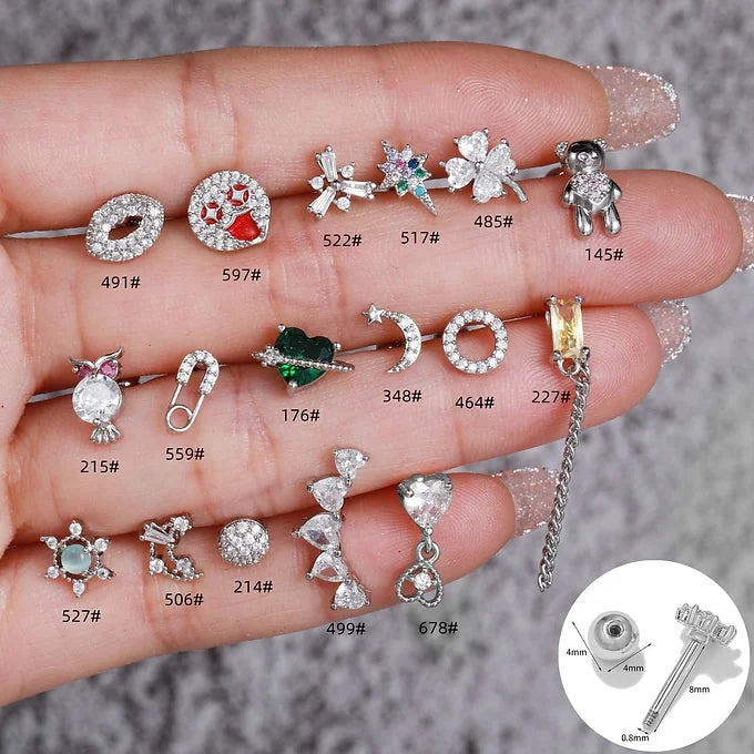 20G Four Leaf Clover Barbell Back Earrings silver