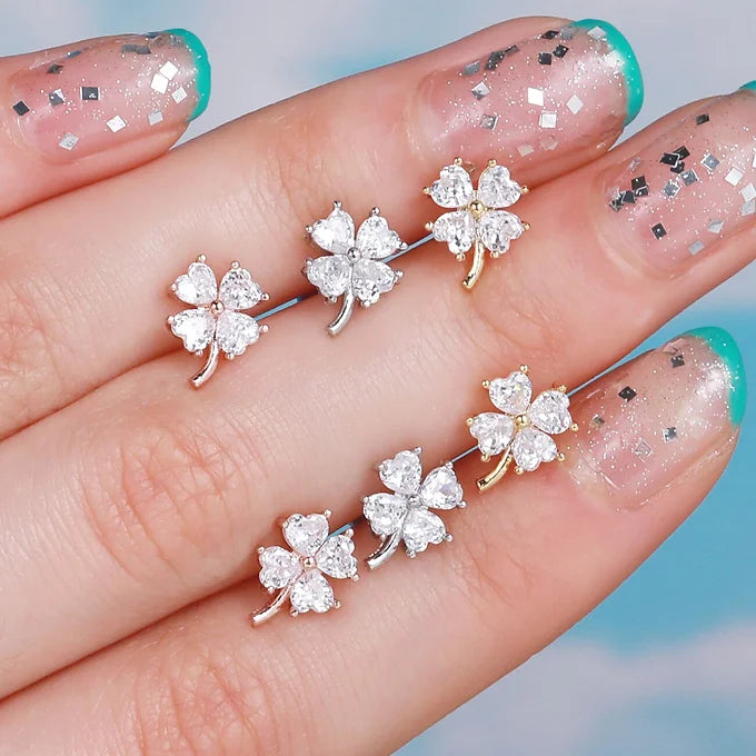 20G Four Leaf Clover Barbell Back Earrings