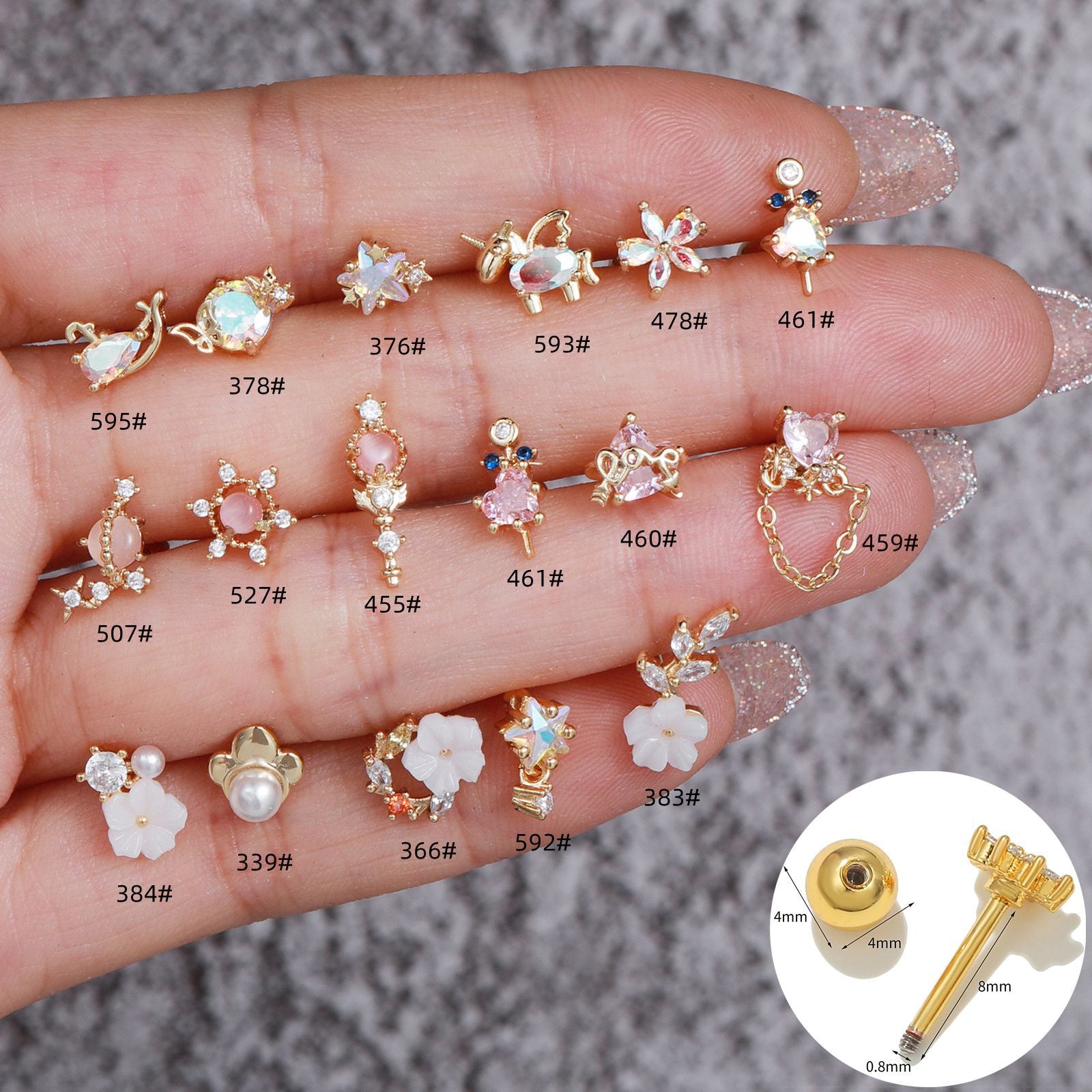 20G Unicorn Cartilage Conch Barbell Back Helix Studs