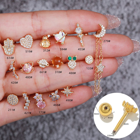 20G Owl Tragus Dangle Chain Piercings