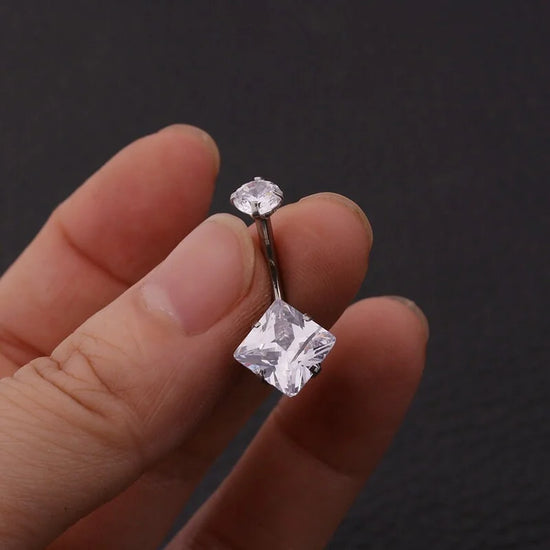 14G Surgical Steel Diamond Navel Button Piercing