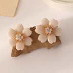 Elegant Beige Flower CZ Earrings