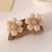 Elegant Beige Flower CZ Earrings