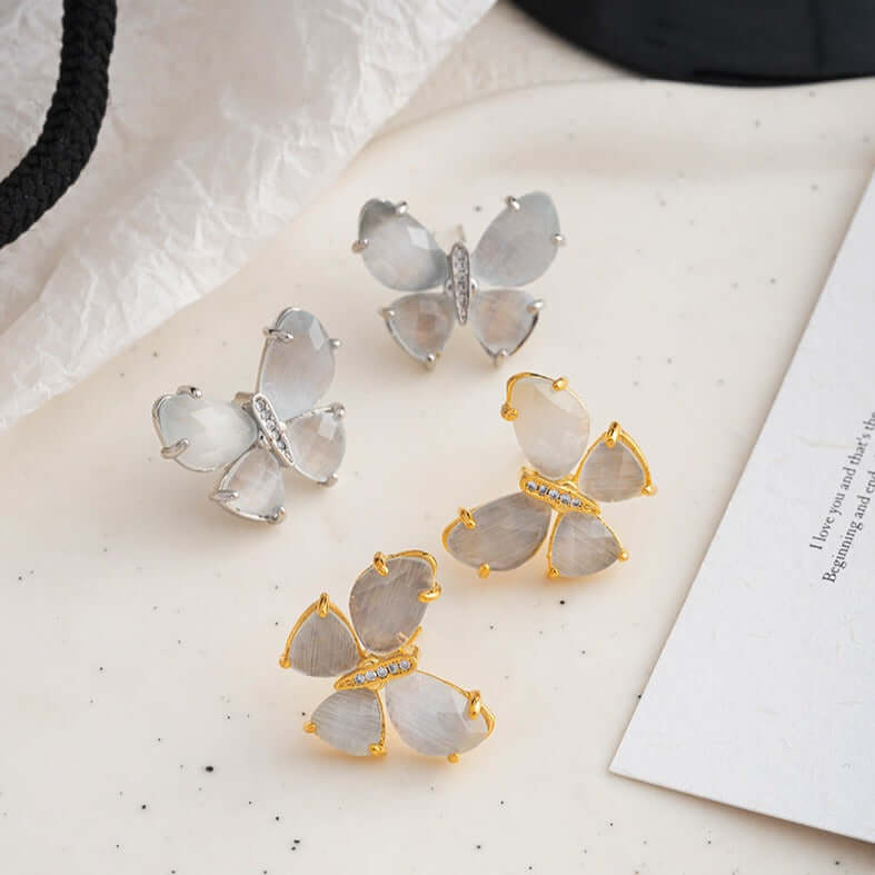 Elegant Cat Eye Stone Butterfly Earrings