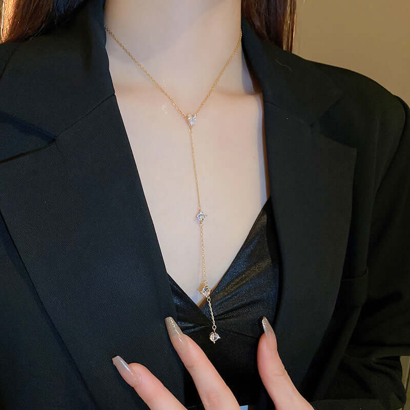 Elegant Crystal Teardrop Lariat Necklace