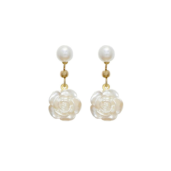 Elegant Flower Pearl Drop Earrings 