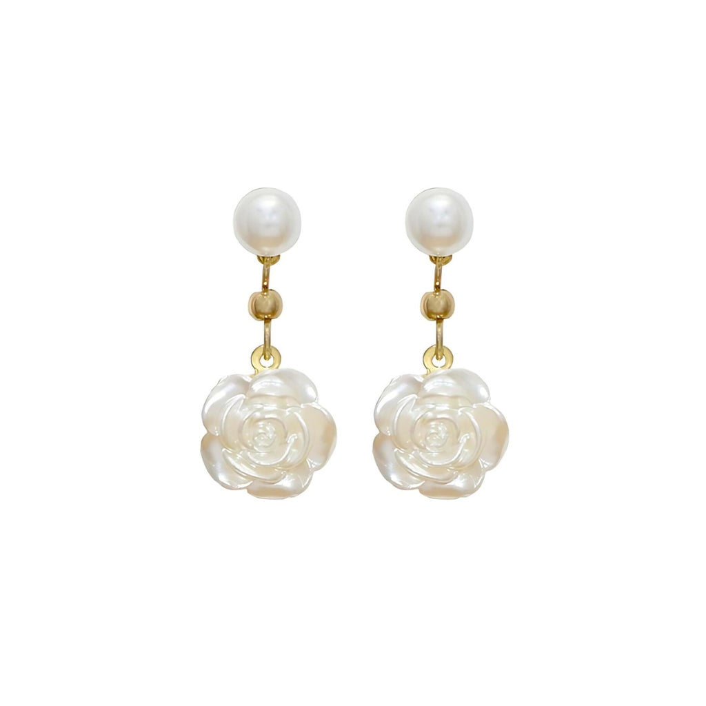 Elegant Flower Pearl Drop Earrings 