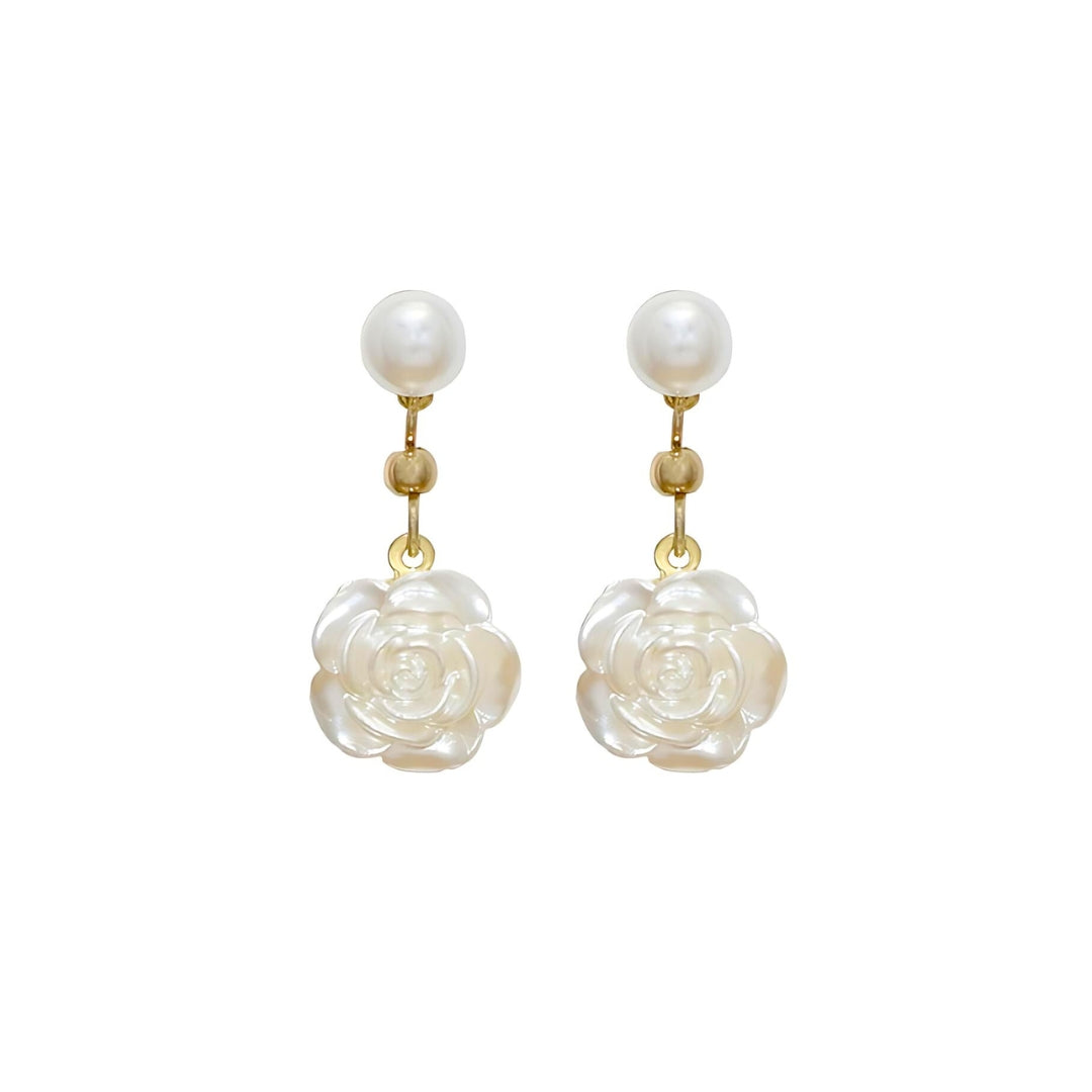 Elegant Flower Pearl Drop Earrings 