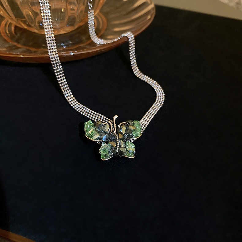 Elegant Green Crystal Butterfly Necklace