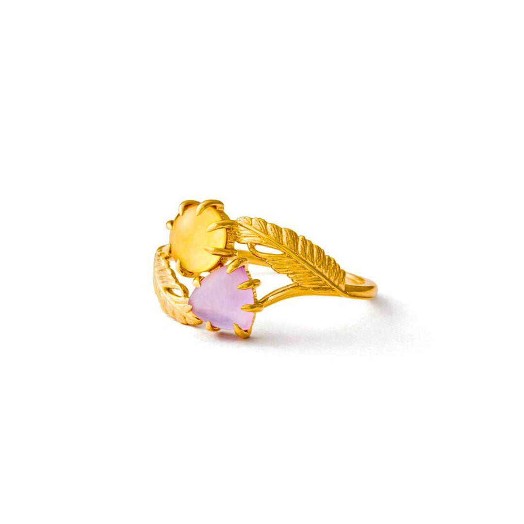 Amethyst Citrine Leaf Vine Two Stone Ring