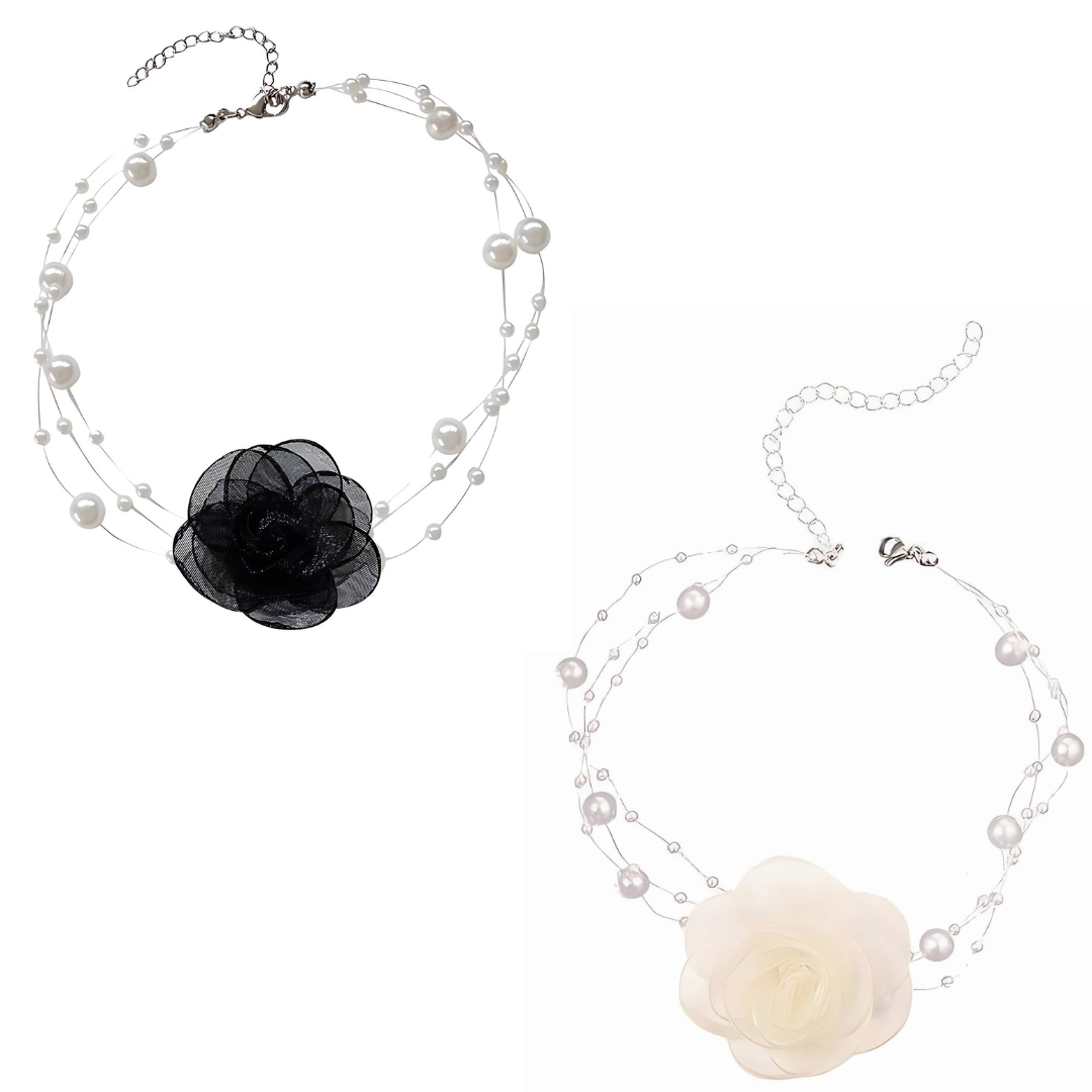 Elegant Pearl Flower Suede Choker Necklace