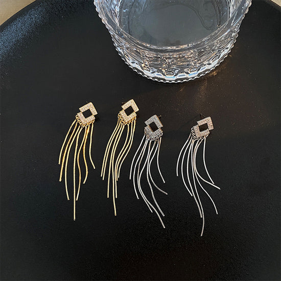 Elegant Rhombus Diamond Tassel Earrings