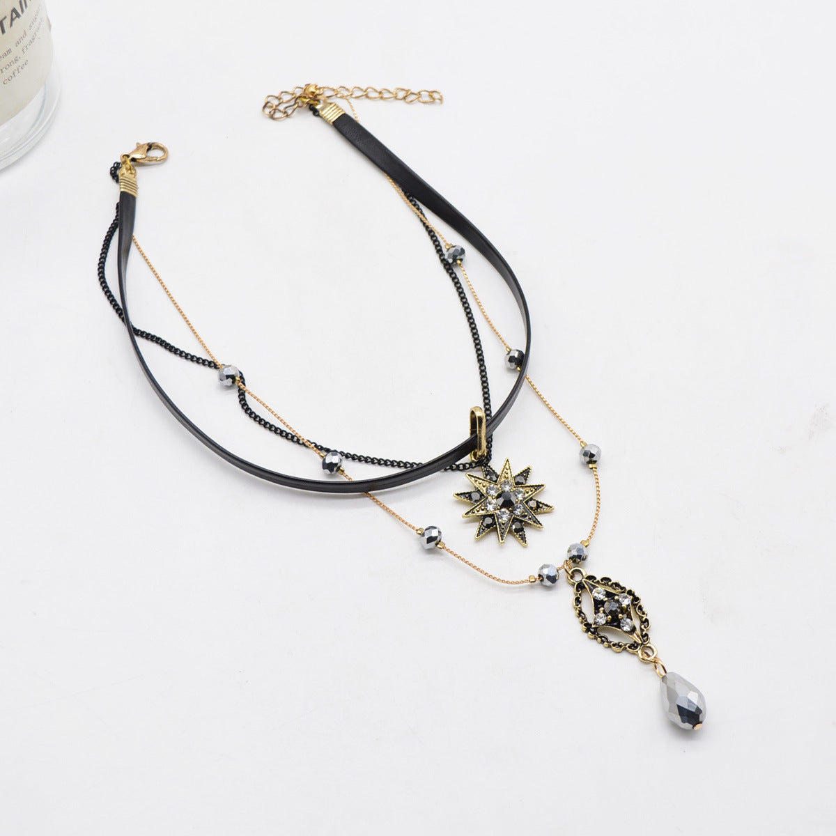 Emo Black Crystal Star Layering Necklace