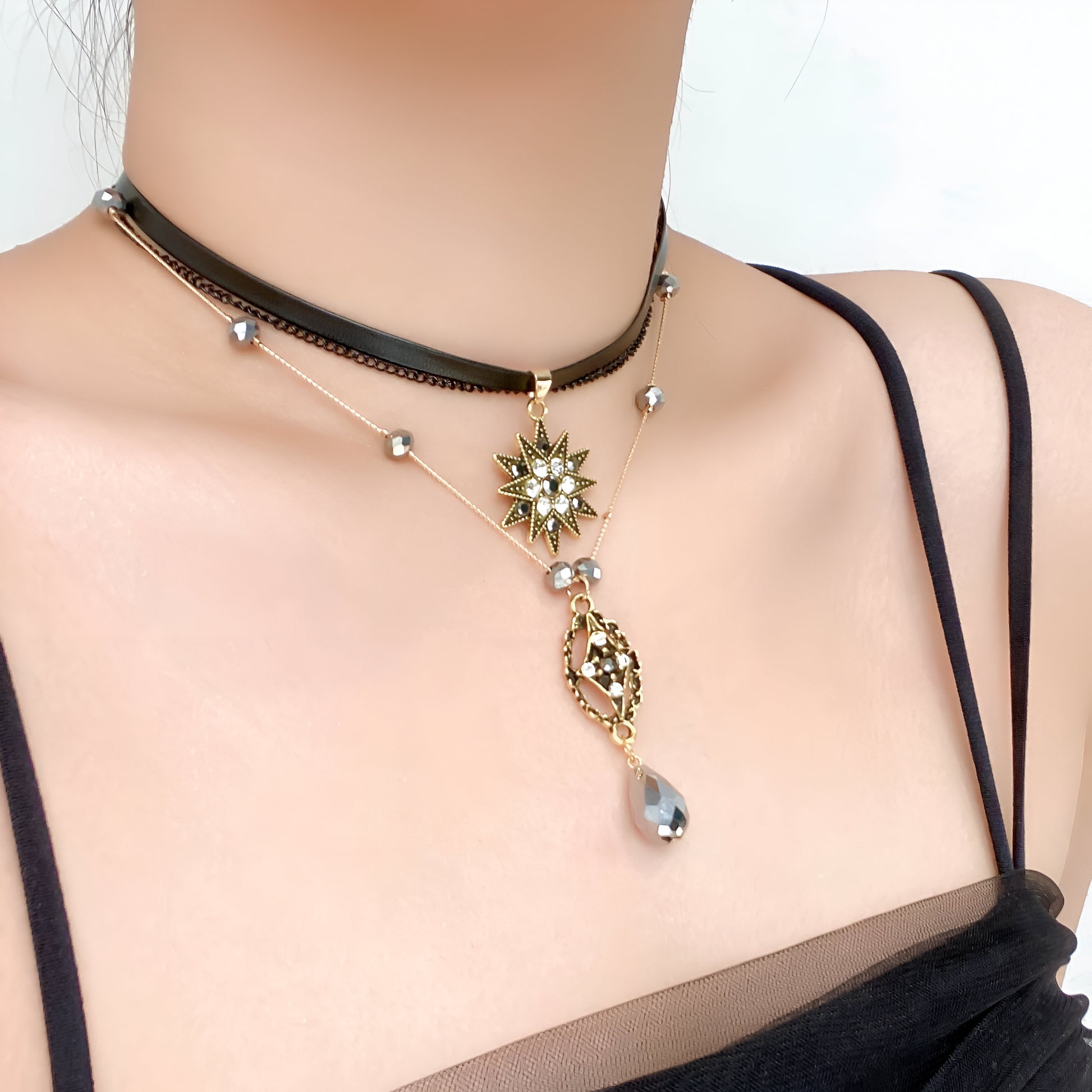 Emo Crystal Star Layering Necklace