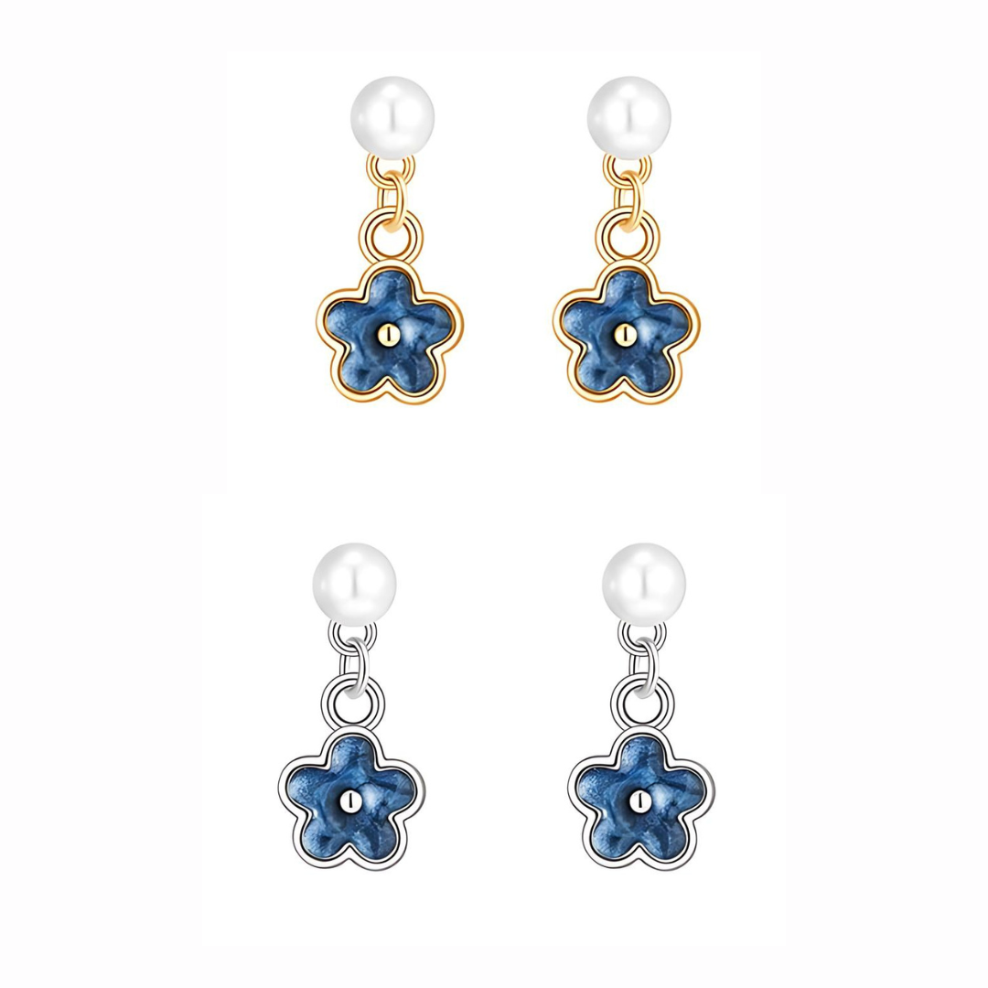 Enamel Little Flower Pearl Drop Earrings