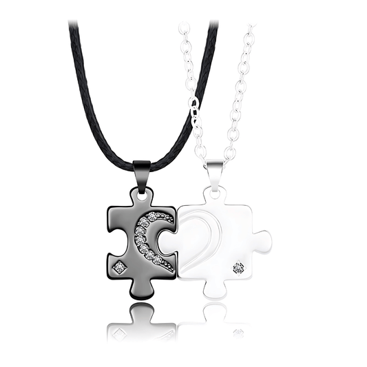 Encrusted Matching Puzzle Couples Pendant Necklaces