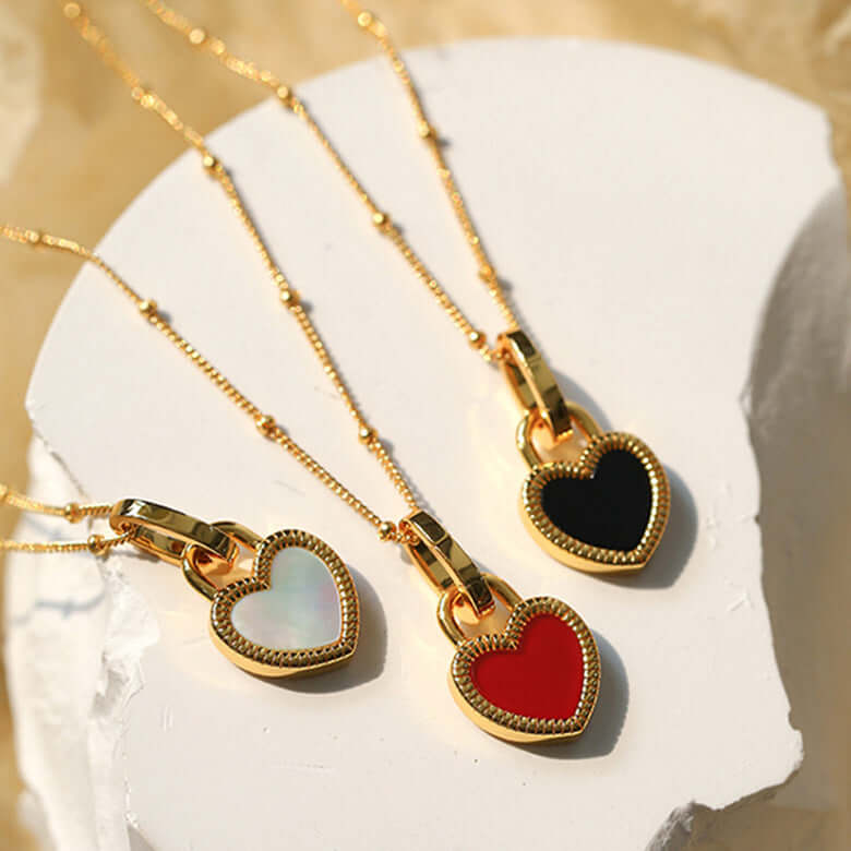 18K Gold Double Side Heart Pendant Necklace