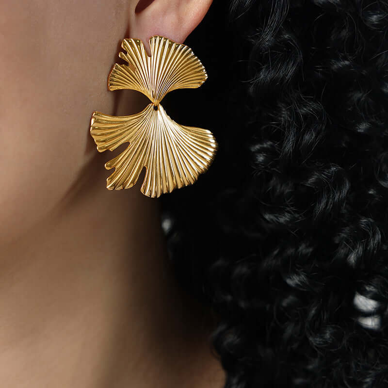 Ginkgo Leaf Vine Earrings Gold 