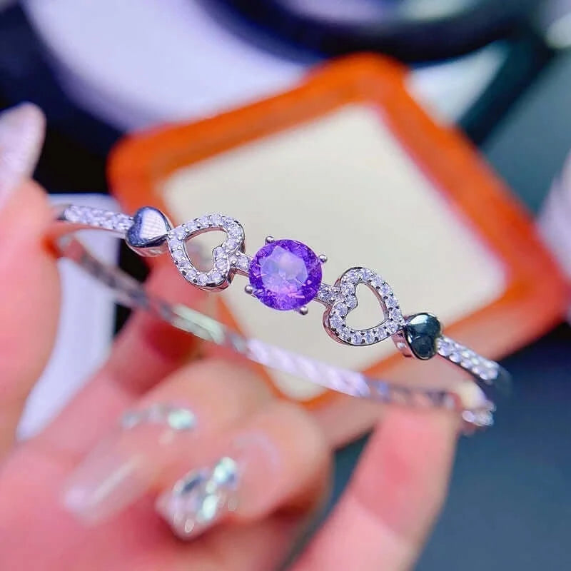 18K Platinum Amethyst Bangle, Aquarius Bracelet | FME - B042