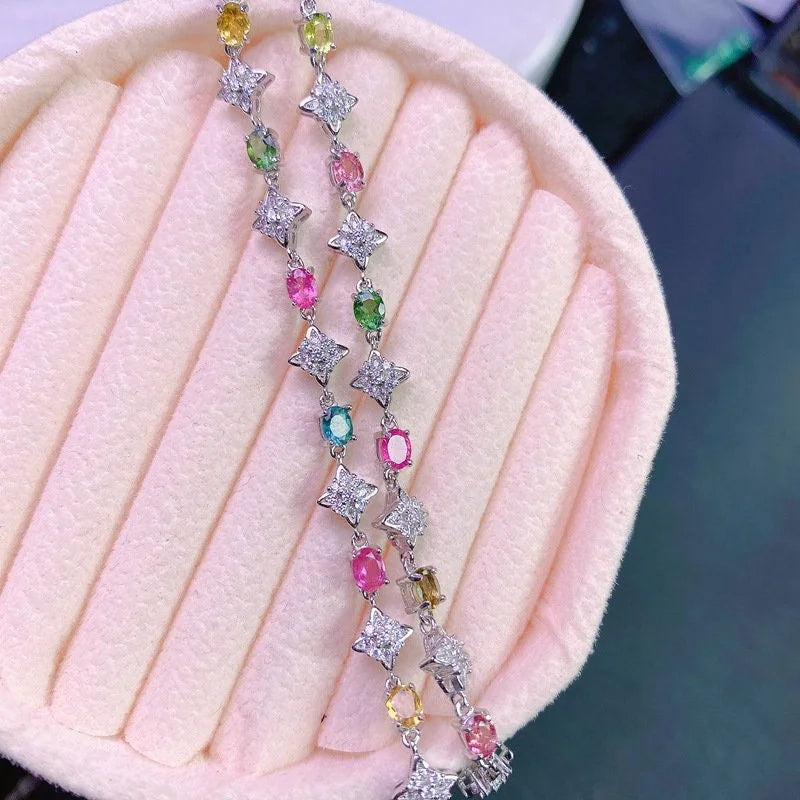 S925 Simple Natural Tourmaline Chain Bracelet | FME - B051