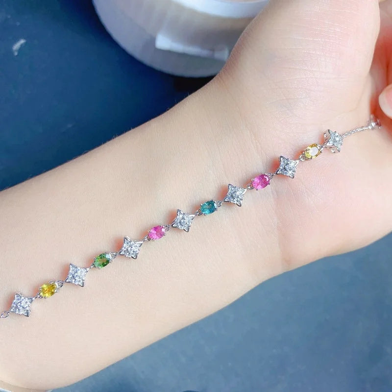 S925 Simple Natural Tourmaline Chain Bracelet | FME - B051