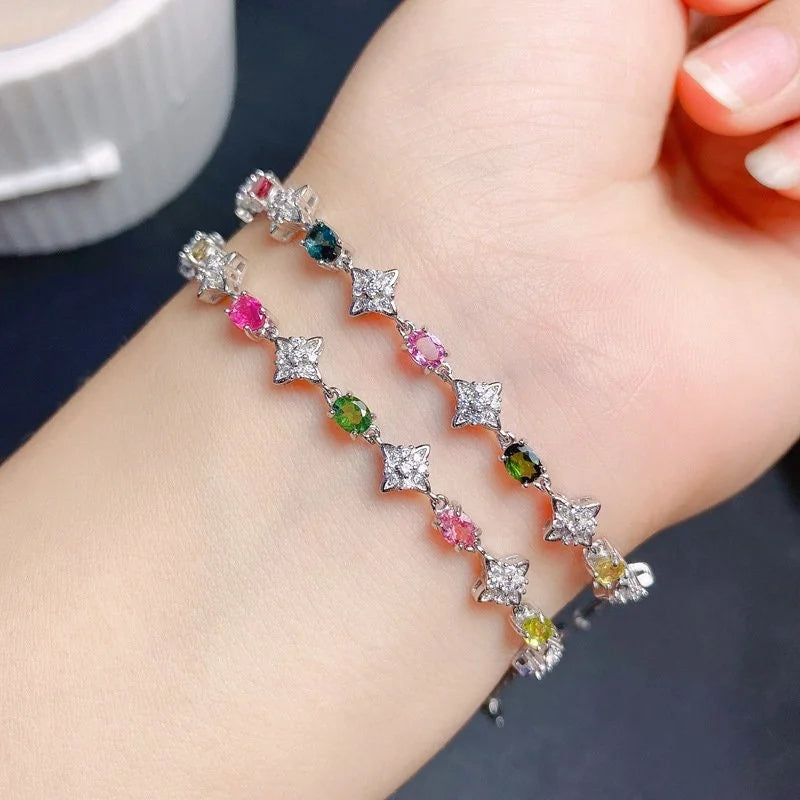 S925 Simple Natural Tourmaline Chain Bracelet | FME - B051