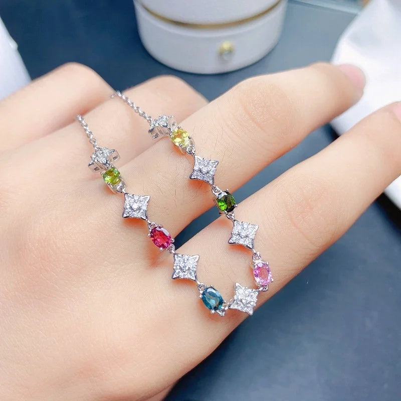 S925 Simple Natural Tourmaline Chain Bracelet | FME - B051