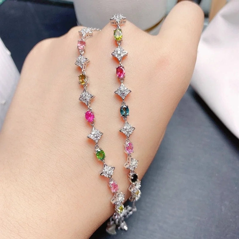 S925 Simple Natural Tourmaline Chain Bracelet | FME - B051