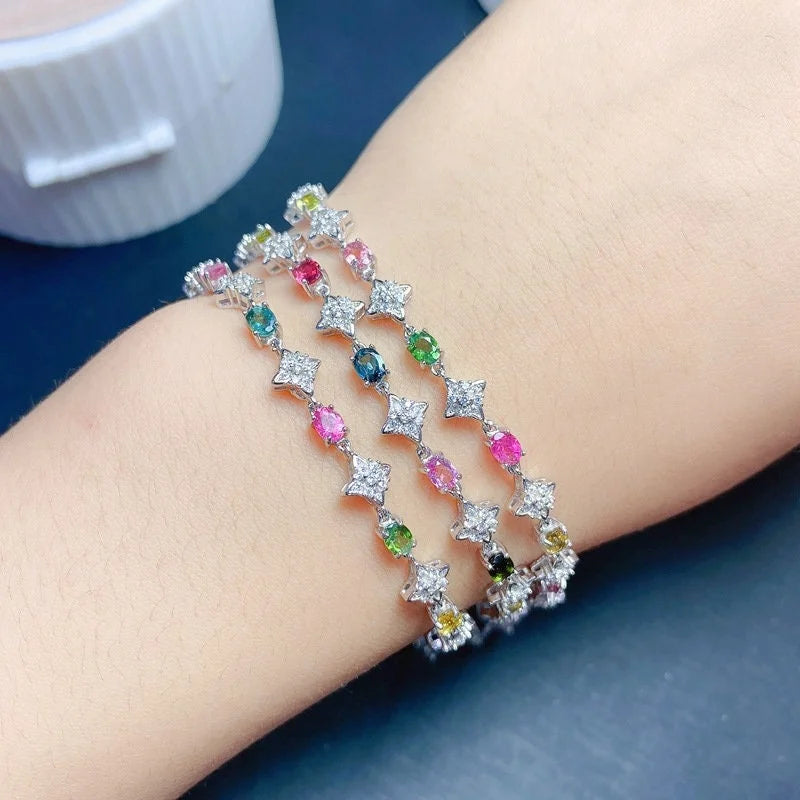 S925 Simple Natural Tourmaline Chain Bracelet | FME - B051