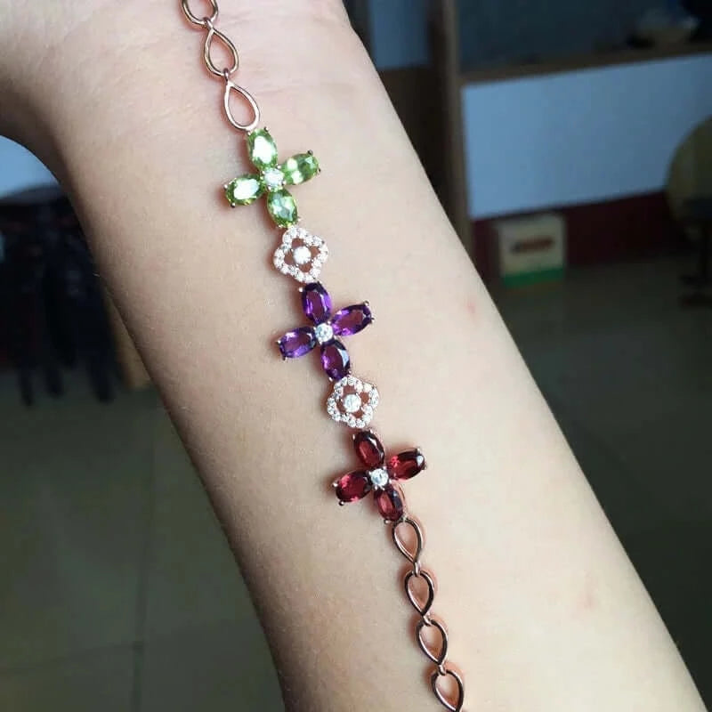 18K Garnet Bracelet, Peridot Amethyst Chain Bracelets, Wisdom Gift