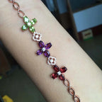 18K Garnet Bracelet, Peridot Amethyst Chain Bracelets, Wisdom Gift
